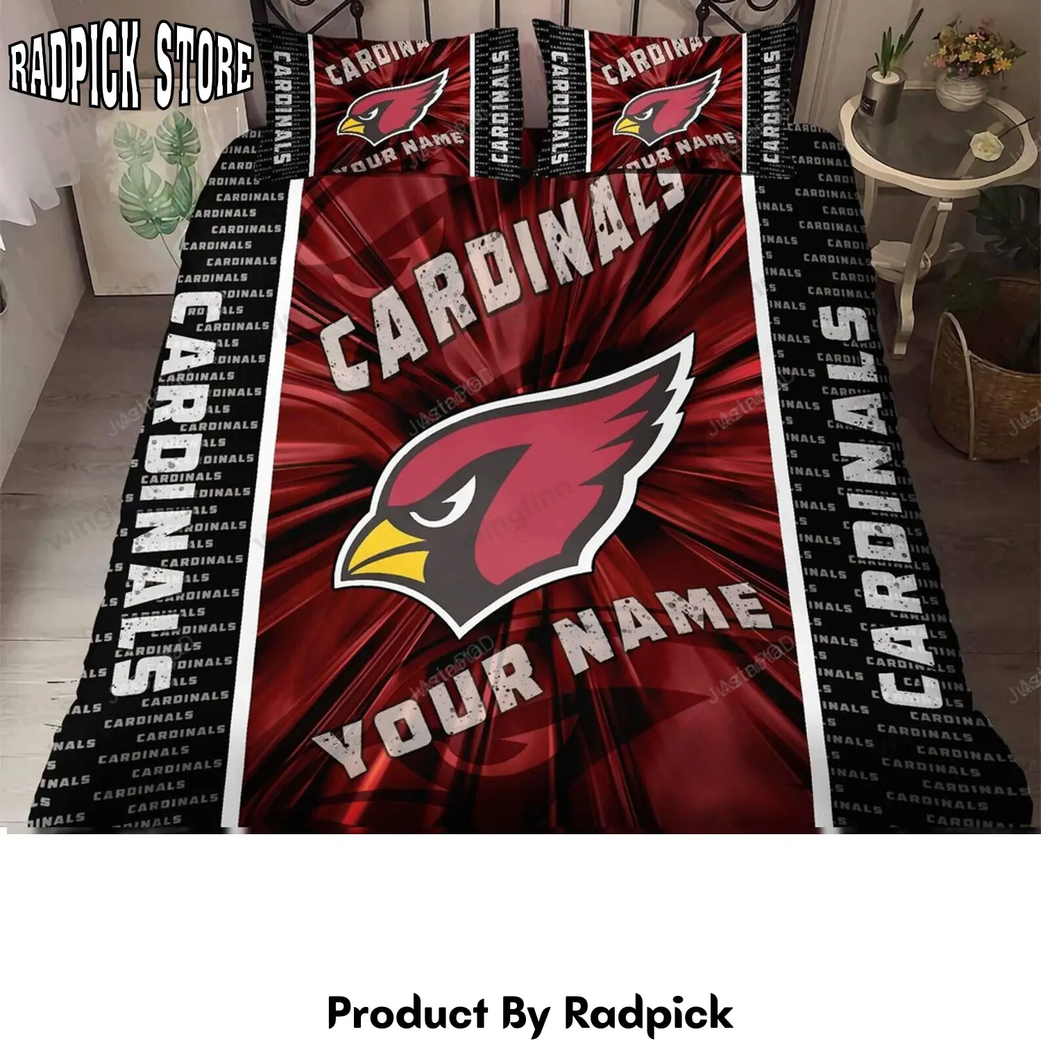 Radpick arizona cardinals 3pcs bedding set duvet cover and pillow cases 1486 rp3278707
